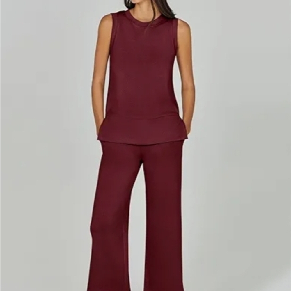 Sleeveless Burgundy Top and Pants Set